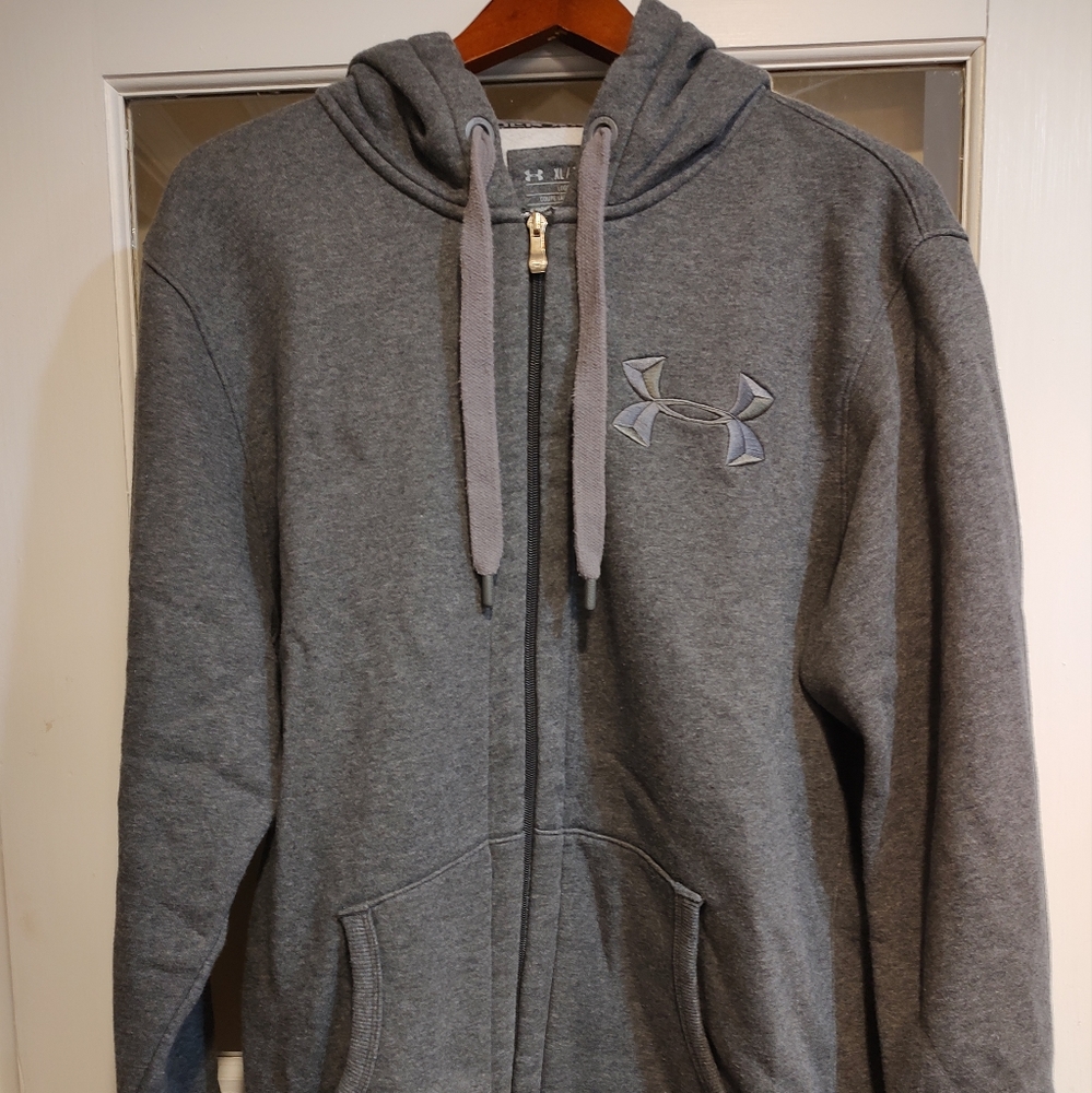 Men's XL Gray Under Armour fleece lined hoodie jacket in Excellent condition